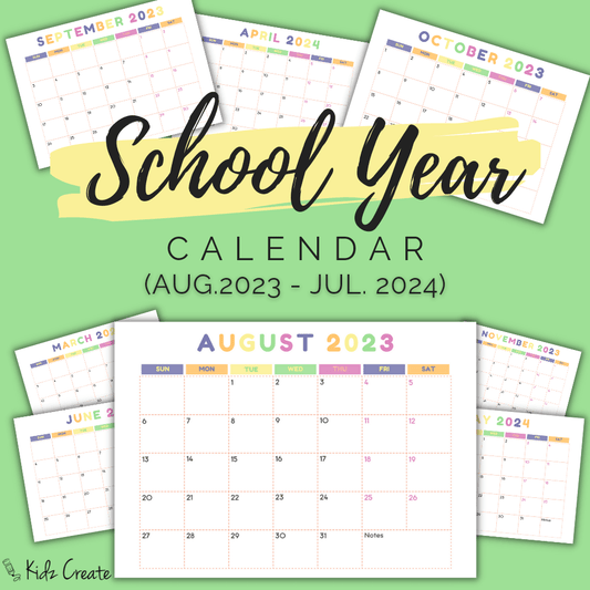 School year calendar printable 