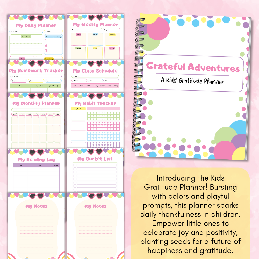 Kids Gratitude Journal & Planner Bundle (Pink theme) – Kidz Create